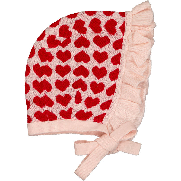 Louis Louise Red/Light Pink Hat Bisous Knitted Wool Blend Heart