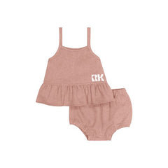 RetroKid Pink Denim Hollis Denim Baby Girl Ruffle Tank + Bloomers Set