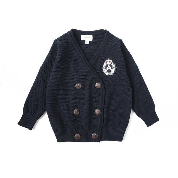 Anecdote Navy Double Breasted Knit Cardigan- runs small size up 2 sizes