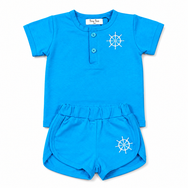 Tiny Too Teal Blue Boys 2 piece set shorts