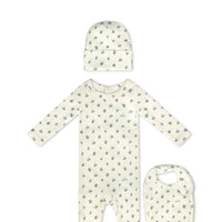 Little Parni LT Blue Floral Footie + Beanie + Bib (K663)