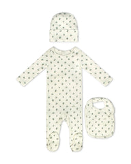 Little Parni LT Blue Floral Footie + Beanie + Bib (K663)