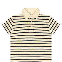 Little Parni Navy Ivory Wide Striped Boys Polo (K615)
