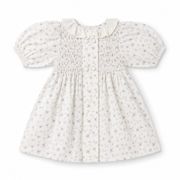 Noma Lavendar Floral Smocked Double Button Dress NDR417