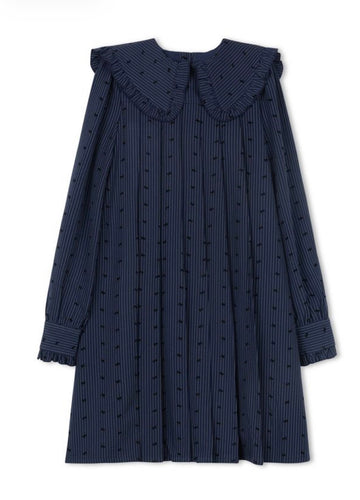 Velvette Label Blue Pinstripe Bow Dress (EF323)