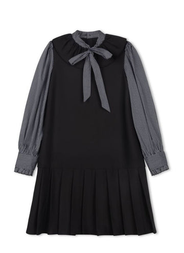 Velvette Label Black Striped Sleeve Large Bow Dress (EF321)