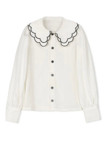 Velvette Label White Scalloped Collar Blouse (EF322)
