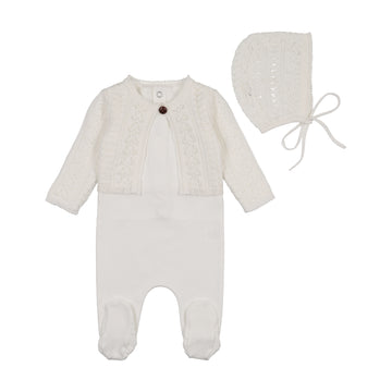 Bee & Dee Intricate Footie/Bonnet Chalk White
