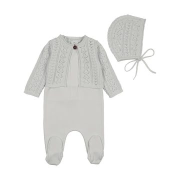 Bee & Dee Intricate Footie/Bonnet Dusty Blue