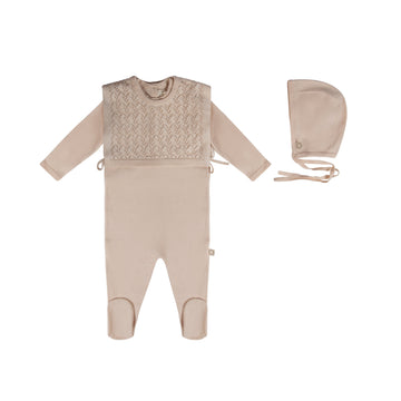Citrine Peach Melange Melange Knit Pointelle Stretchy And Bonnet