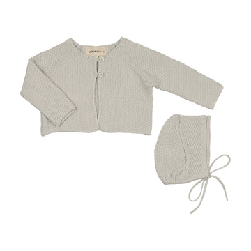 Mema Knits - Waffle Knit Cardigan + Bonnet - Ice Blue