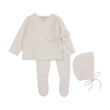 Mema Knits Knit Bris Set + Bonnet - Winter White