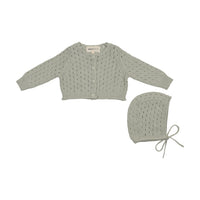 Mema Knits Pointelle Knit Cardigan + Bonnet - Mint