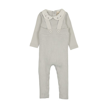 Mema Knits - Knit Overall + Embroidered Collar Onesie Set - Ice Blue