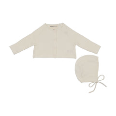 Mema Knits Flat Knit Cardigan + Bonnet - Ivory