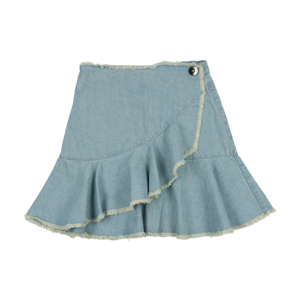 Kin + Kin Light Blue Denim Frayed Edge Skirt