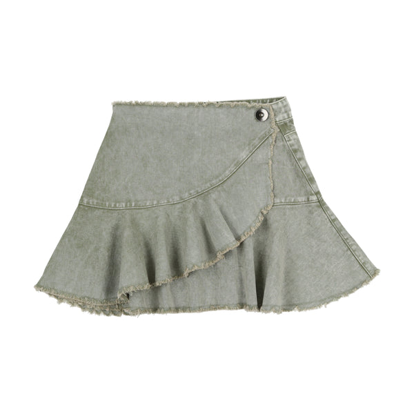 Kin + Kin Green Wash Denim Frayed Edge Skirt