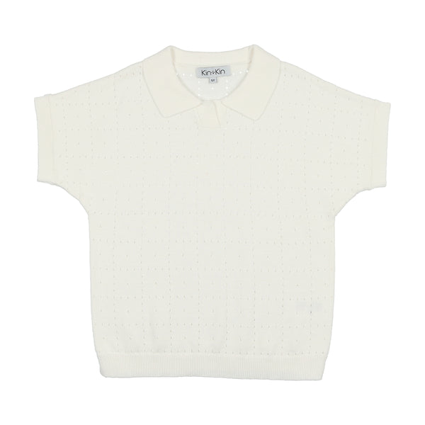 Kin + Kin White Knit Polo Sweater