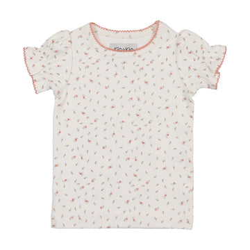 Kin + Kin Pink Floral Floral Puffed Short Sleeve Ribbed T-Shirt (K210)