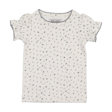 Kin + Kin Floral Blue Floral Puffed Short Sleeve Ribbed T-Shirt (K210)