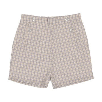 Kin + Kin Sky blue / white plaid boys front button shorts (K248)