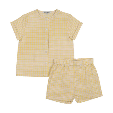 Kin + Kin Natural/ white plaid Boys round neck shirt + shorts (K250)