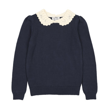 Kin And Kin Navy Peter Pan Collar Knit Sweater (K321)