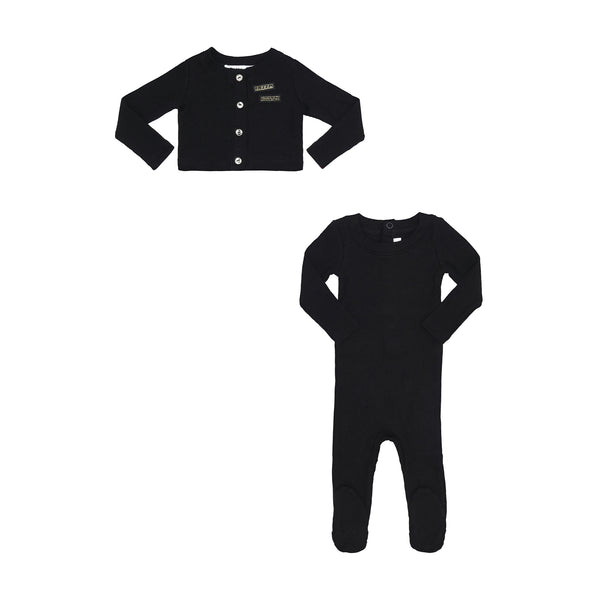 Little Parni Black Baby Ribbed Stretchy W Rhinestone Cardigan  (K451)