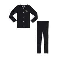 Little Parni Black Baby Ribbed Rhinestone Cardigan Set  (K452)