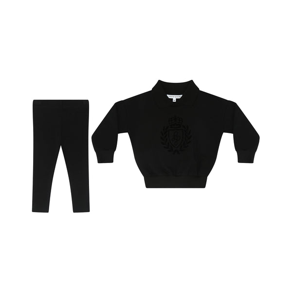 Little Parni Black Baby Sweatshirt W Logo Flocking And Leggings Set (K472)