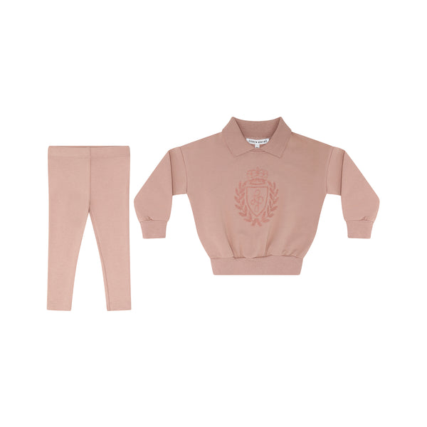 Little Parni Pink Baby Sweatshirt W Logo Flocking And Leggings Set (K472)