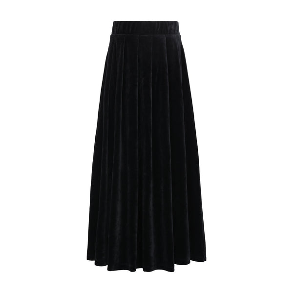 Little Parni Black Velour Pleated Maxi Skirt (K594)
