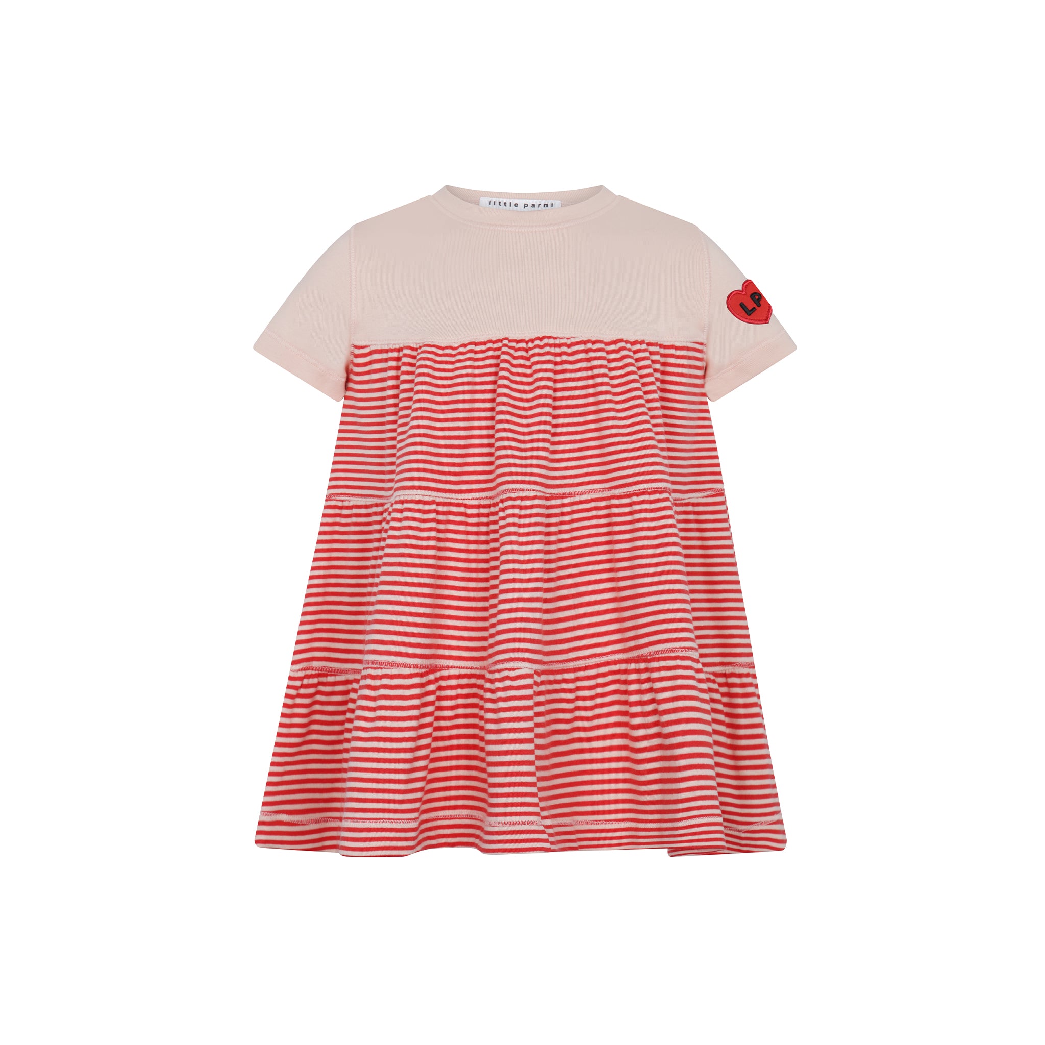 open lace back dress Little Parni Coral/Pink Varsity Tiered Dress - Short Sleeves (K600)