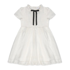 Little Parni Evening Bow Dress - Short Sleeves - White (K629)