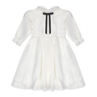 Little Parni Evening Bow Dress - Long Sleeves - White (K633)