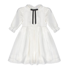 Little Parni Evening Bow Dress - Long Sleeves - White (K633)
