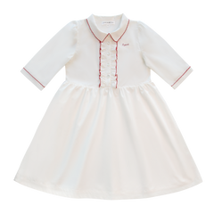Little Parni White Pico Dress - Long Sleeves (K646)
