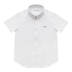 Little Parni White / Navy Boys White Shirt - Short Sleeve (K652)