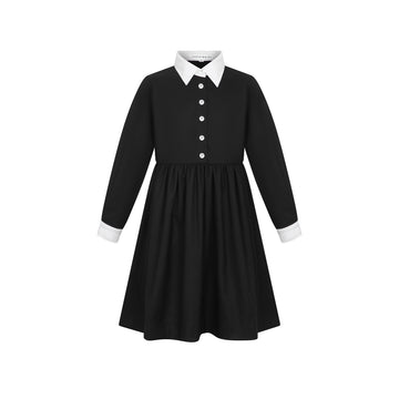 Little Parni White Collared Dress - Black [K681]