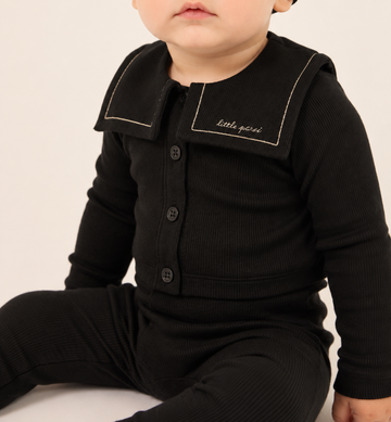 Little Parni Embroidered Collar Cardigan Set - Black [K694]