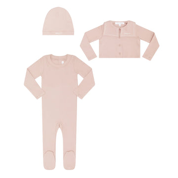 Little Parni Embroidered Collar Baby Cardigan Set - Pink [K695]