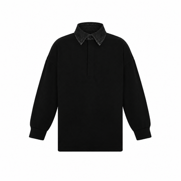Little Parni Boys Denim Collar Polo - Black [K700]