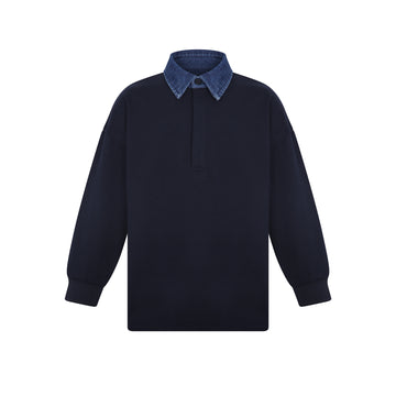 Little Parni Boys Denim Collar Polo - Navy Blue [K700]