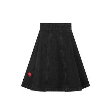 Little Parni Heart Detail Denim Skirt - Black Denim [K702]
