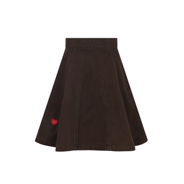 Little Parni Heart Detail Denim Skirt - Brown Denim [K702]