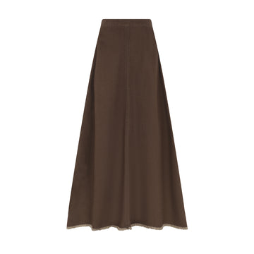 Little Parni Teen Frayed Hem Denim Skirt - Brown Denim [K703]