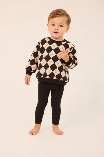 Little Parni Toddler Argyle Sweatshirt Set (sweatshirt+ Leggings) - Black [K711]