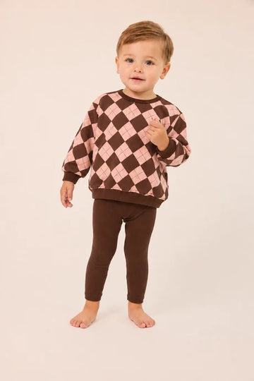 Little Parni Toddler Argyle Sweatshirt Set (sweatshirt+ Leggings) - Brown [K711]