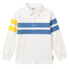 Kix White/Blue/Yellow Color Block Stripe Ls Polo K7250