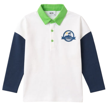 Kix White/Green/Navy Color Block Ls Polo K7255